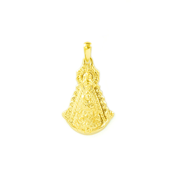 Gelbgold Medaille Anhänger 18K Mittelgroßes Glänzendes Jungfrau des Rocío 24 x 16 mm