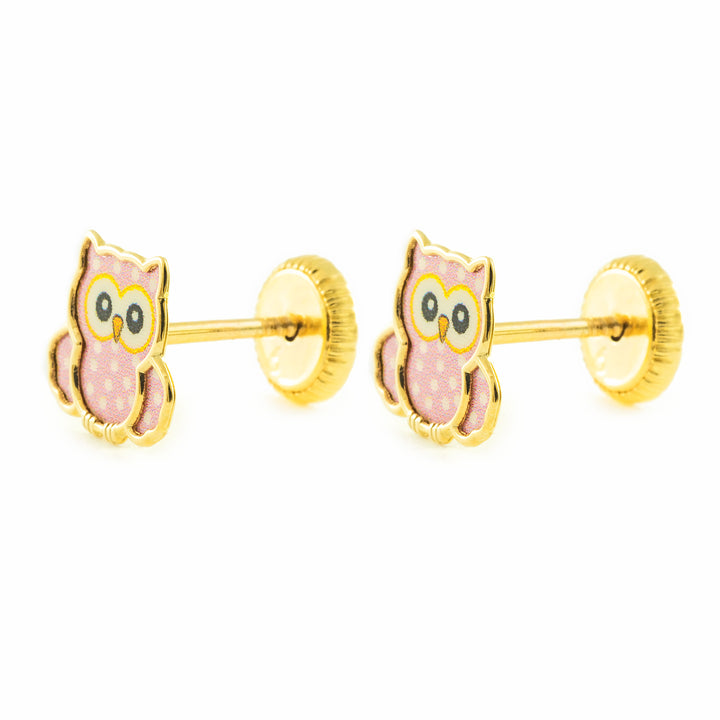 Pendientes Niña Oro 9k Unicornio Esmalte Rosa