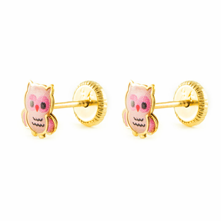 Pendientes Niña Oro 9k Unicornio Esmalte Rosa