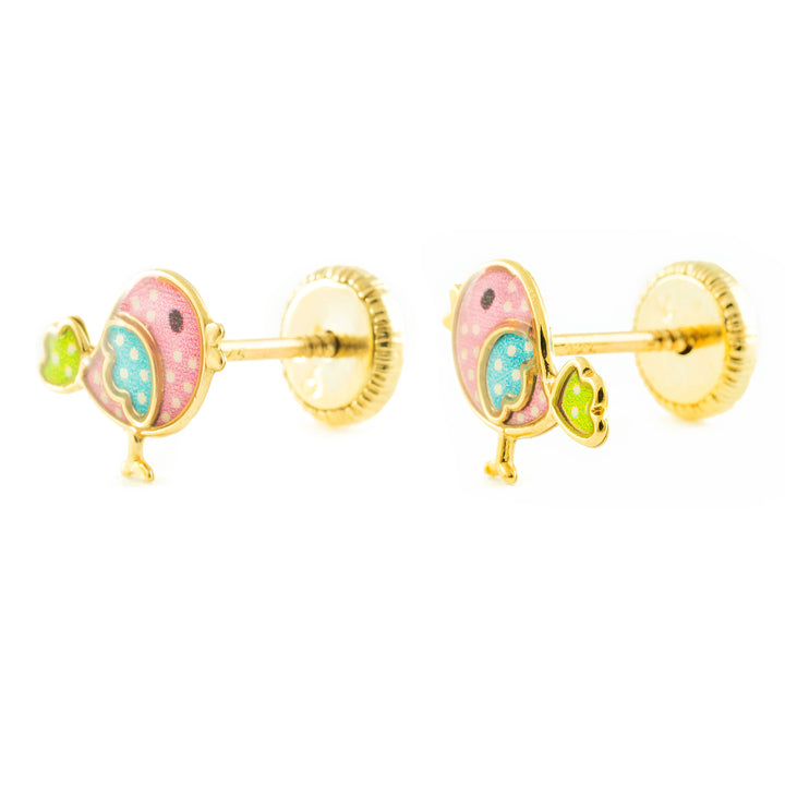 Pendientes Niña Oro 9k Pajaro Esmalte Multicolor