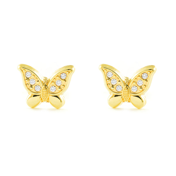 Schmetterling Zirkon Kinder Mädchen Ohrringe Gelbgold 9K
