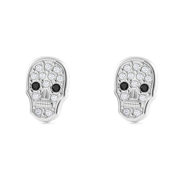 Skull Catrina Zirkon Kinder Mädchen Ohrringe Weißgold 9K