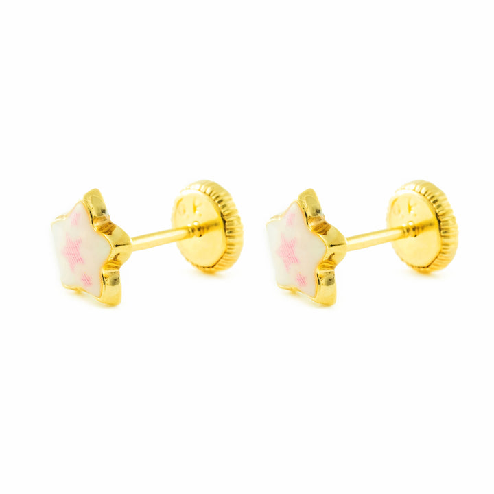 Pendientes Niña Oro 9k Nacar Estrella Esmalte Multicolor