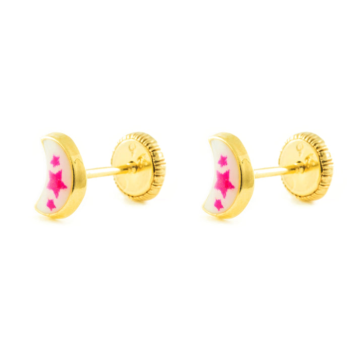 Pendientes Bebe/Niña Oro 9k Luna Esmalte Multicolor Circonita