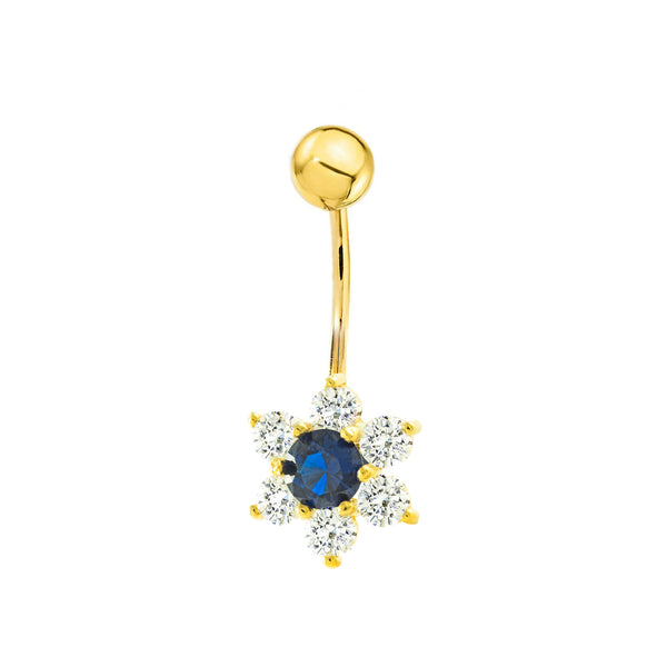 18K Gelbgold Nabel piercing Blume Zirkonia Saphir Glanz