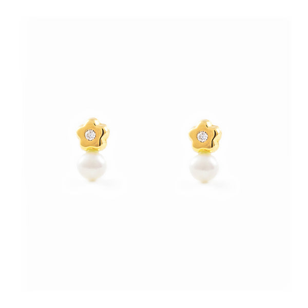 Gänseblümchen Zirkon Perle 3 mm Kinder Baby Mädchen Ohrringe Gelbgold 9K