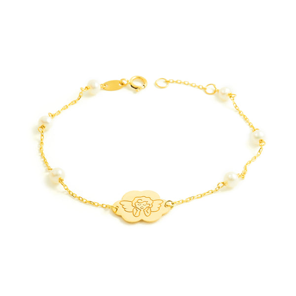 18K Gelbgold Damen Mädchen Armband 4 mm runder Perle EngelsGlanz 17 cm