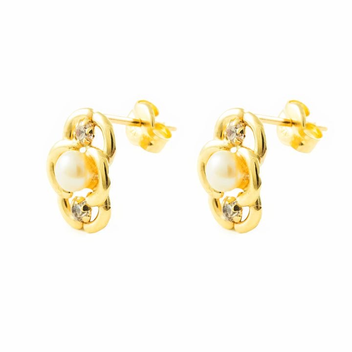 Pendientes Niña Oro 9k Circonita Perla Botón 3,5 mm