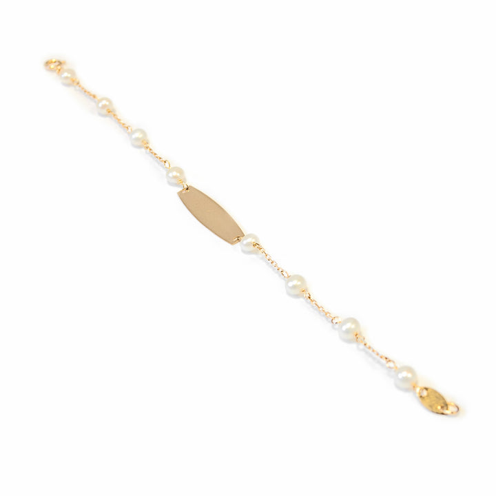 Pulsera Bebe oro chapa lisa con perlas