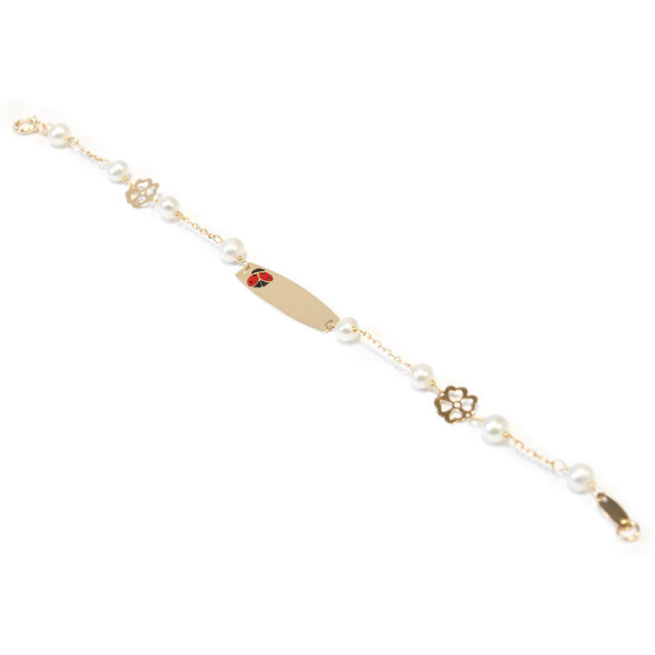 Pulsera Bebe oro chapa mariquita con perlas