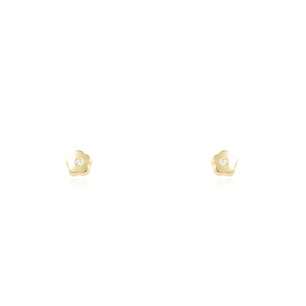 Kinder Baby Gänseblümchen Zirkon Ohrringe Gelbgold 18K
