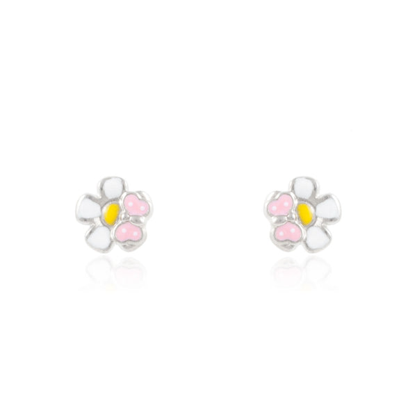 Hellrosa Emaille Blume Ohrringe 925 Sterling Silber Glanz