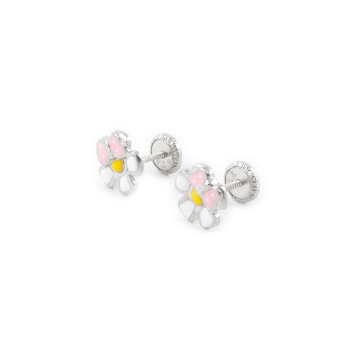 Pendientes Plata flor con mariposa rosa