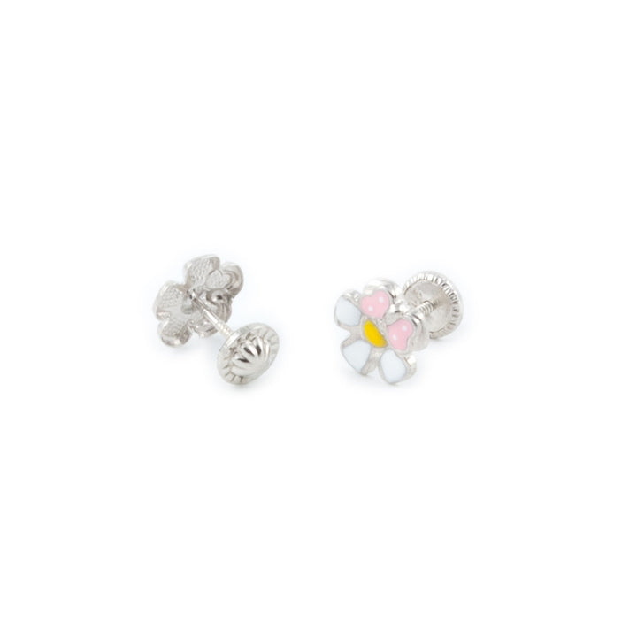 Pendientes Plata flor con mariposa rosa