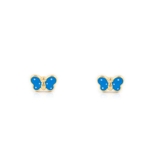 Intensive blaue Emaille Schmetterling Kinder Baby Mädchen Ohrringe Gelbgold 18K