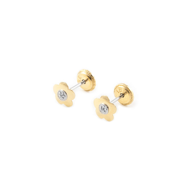 Gänseblümchen Zirkon Kinder Baby Mädchen Ohrringe 18K two color Gold