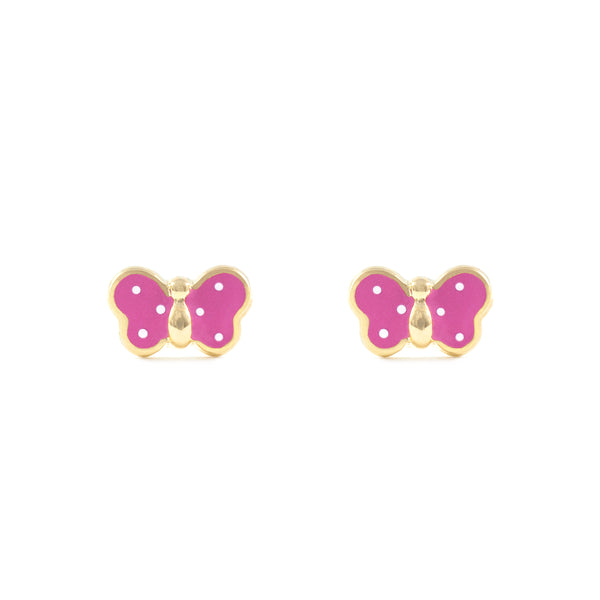 Intensive rosa Emaille Schmetterling Kinder Baby Mädchen Ohrringe Gelbgold 9K