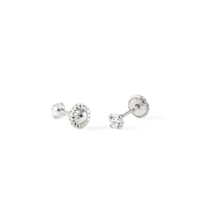 Pendientes Bebe o Niña Oro Blanco Garra Circon 3 mm