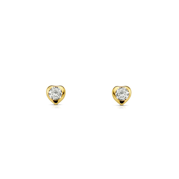 Herz Zirkon 4 mm Kinder Mädchen Ohrringe Gelbgold 18K