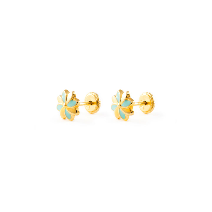 Pendientes Bebe o niña Flor Esmaltada Verde      