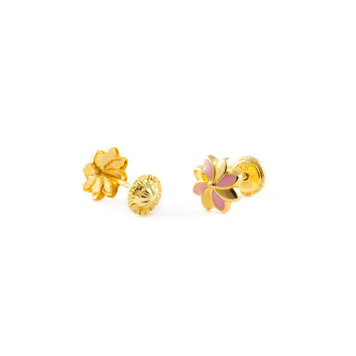 Pendientes Bebe o niña Flor Esmaltada Rosa