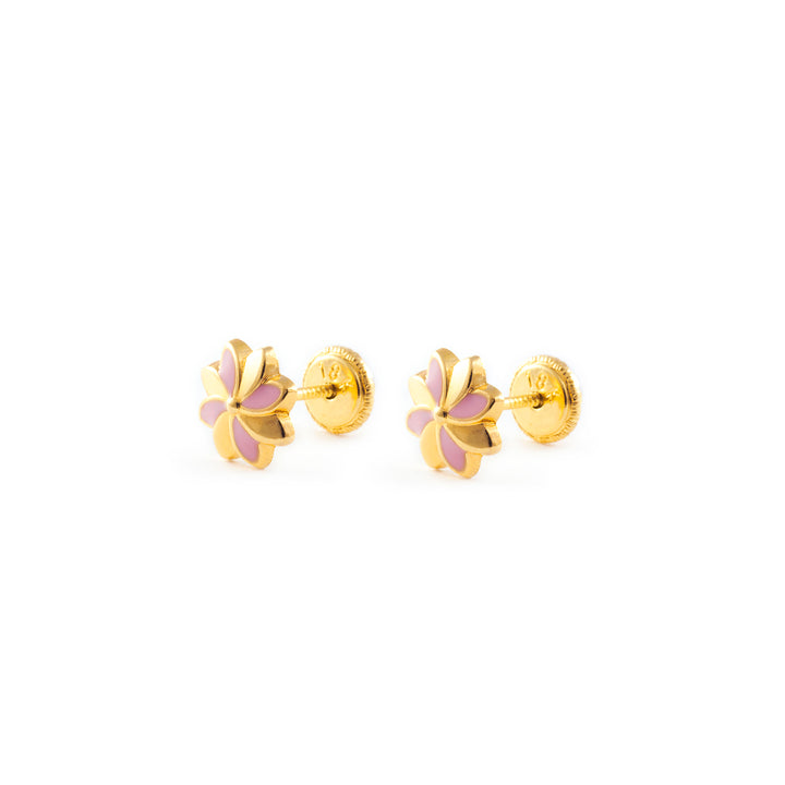 Pendientes Bebe o niña Flor Esmaltada Rosa