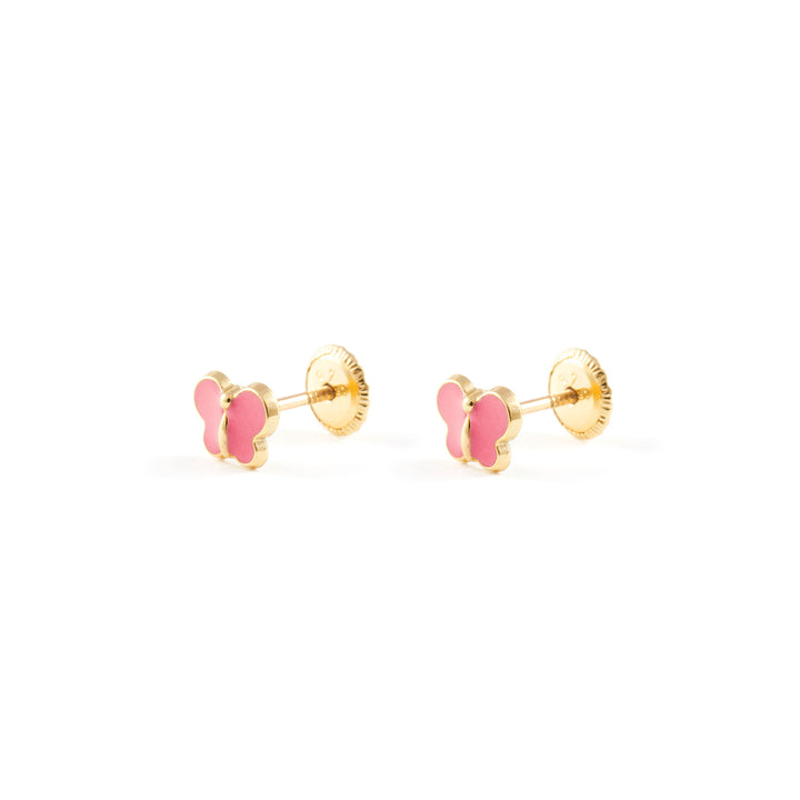 Pendientes Bebe o Niña Oro Mariposa Esmaltada Rosa (9kts)