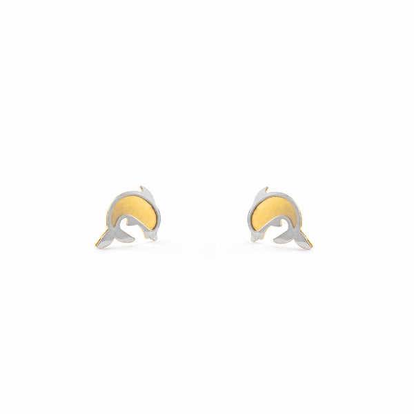 Delfin Kinder Baby Mädchen matt und glänzend Ohrringe 18K two color Gold