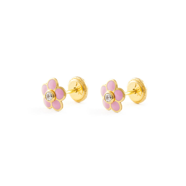 Pendientes Niña Flor Esmaltada Rosa