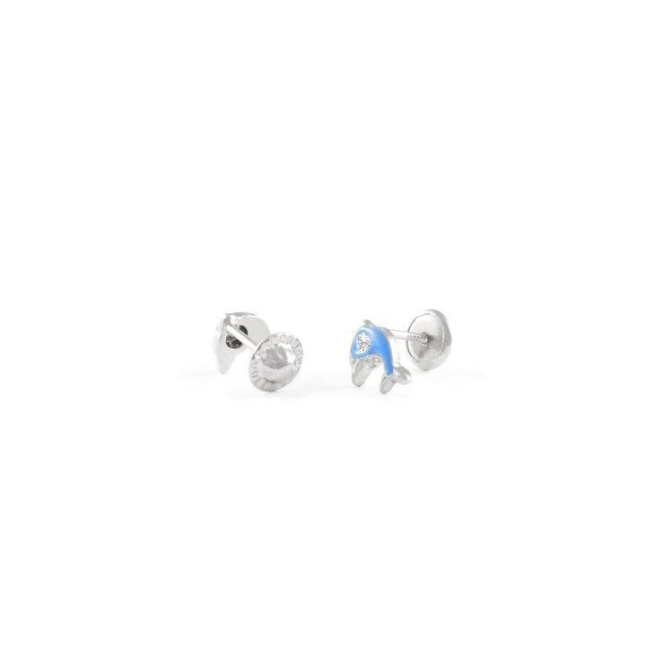 Pendientes Plata Bebe o niña Delfin Esmaltado Azul