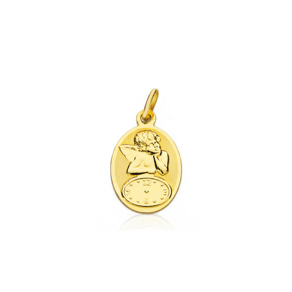 Gelbgoldene 18K Personalisierte Engels Medaille Anhänger matt glänzend oval 19 x 12 mm