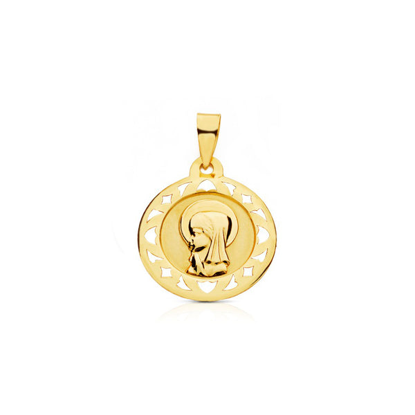 Gelbgold 9K Personalisierte Jungfrau Mädchen Runde Matte Glänzende Medaille Anhänger 18 x 18 mm