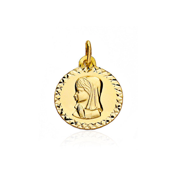 Gelbgold 9K Personalisierte Jungfrau Mädchen Runde Matte Glänzende Medaille Anhänger 16 x 16 mm