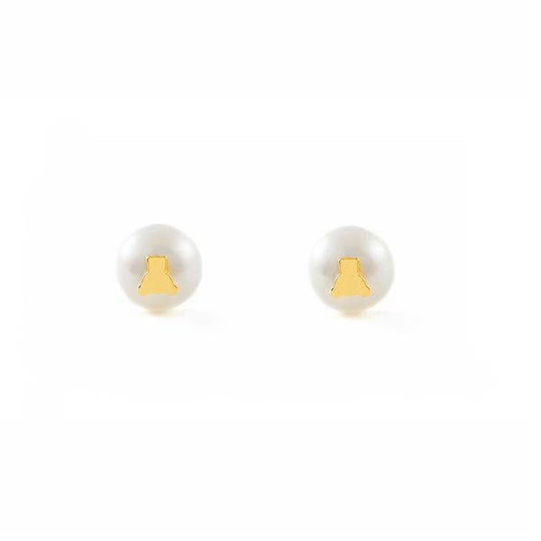 Bär Perle 6 mm Kinder Mädchen Ohrringe Gelbgold 18K