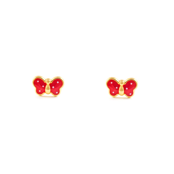 Rote Emaille Schmetterling Kinder Baby Mädchen Ohrringe Gelbgold 9K