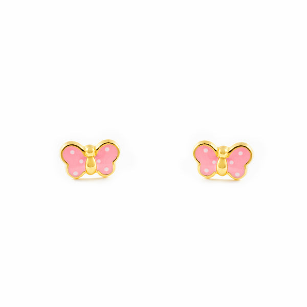 Hellrosa Emaille Schmetterling Kinder Baby Mädchen Ohrringe Gelbgold 18K