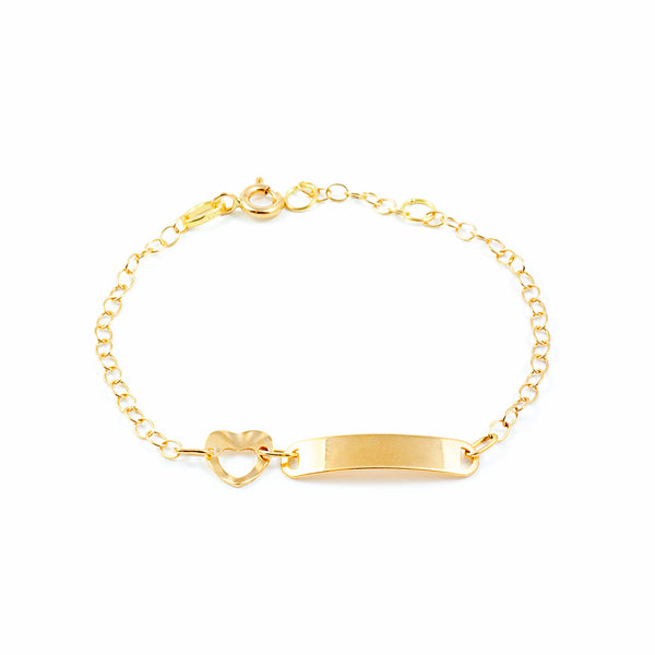 18K Gelbgold Personalisierte MädchenKinder Armband herz Glanz Textur 14 cm