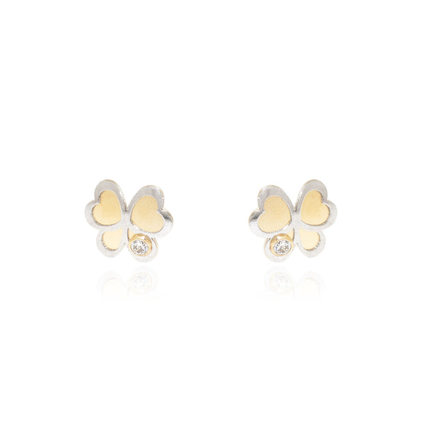Schmetterling Zirkon Kinder Mädchen matt und glänzend Ohrringe 18K two color Gold