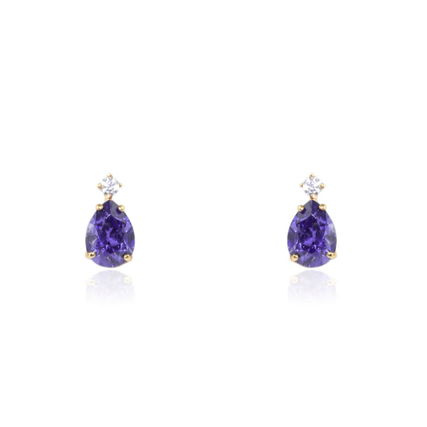 Damen & Kinder Träne Amethyst Ohrringe Gelbgold 9K