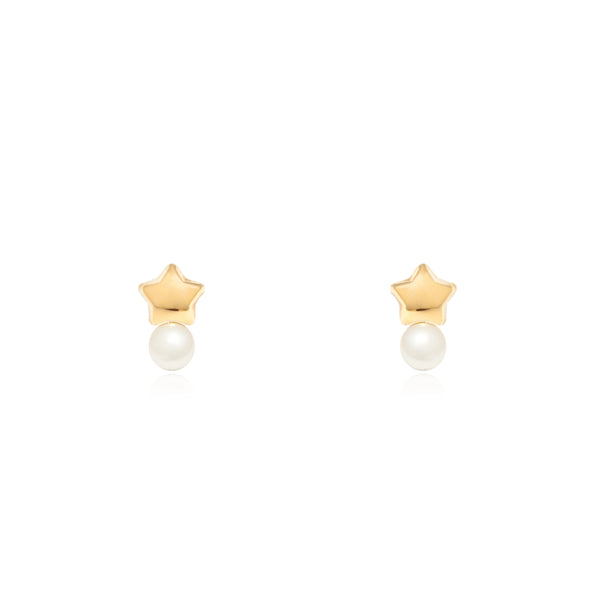 Stern Perle 3,5 mm Kinder Baby Mädchen Ohrringe Gelbgold 18K