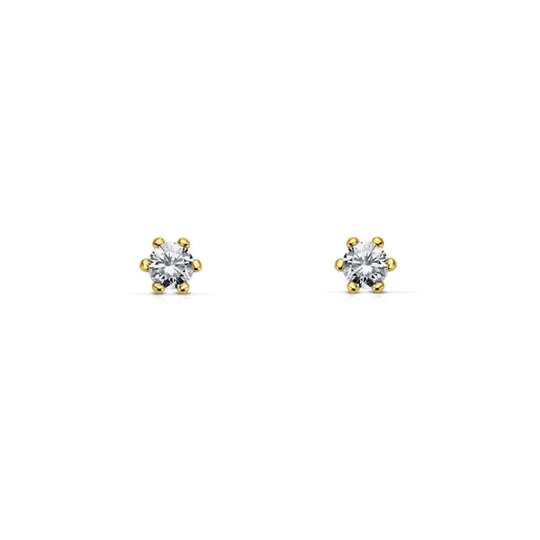 Zirkon 3 mm Kinder Baby Mädchen Ohrringe Gelbgold 18K