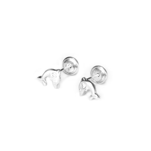 Delfin Zirkon matte und glänzende Ohrringe 925 Sterling Silber