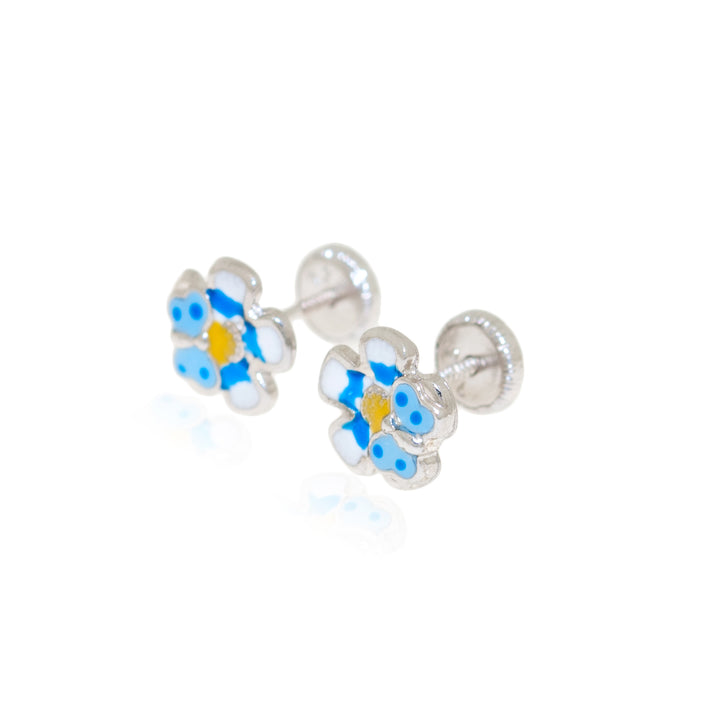 Pendientes Plata flor con mariposa Azul