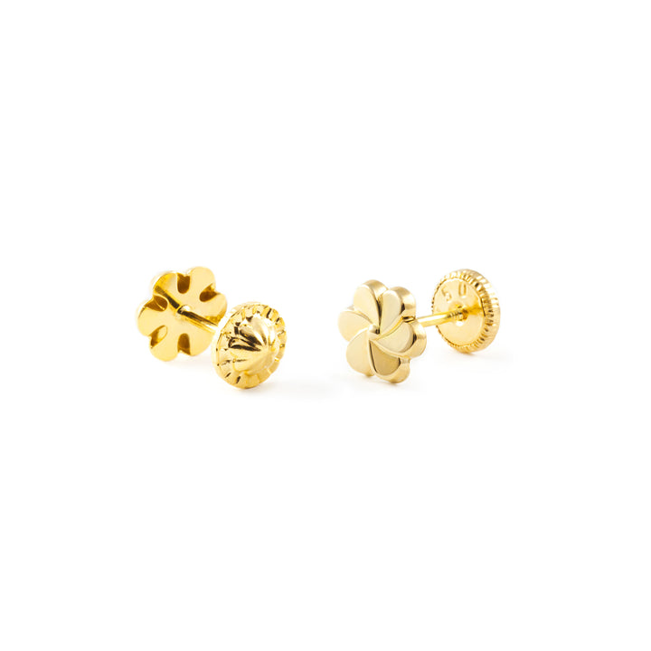 Pendientes Bebe o Niña oro amarillo Flor petalos lisa