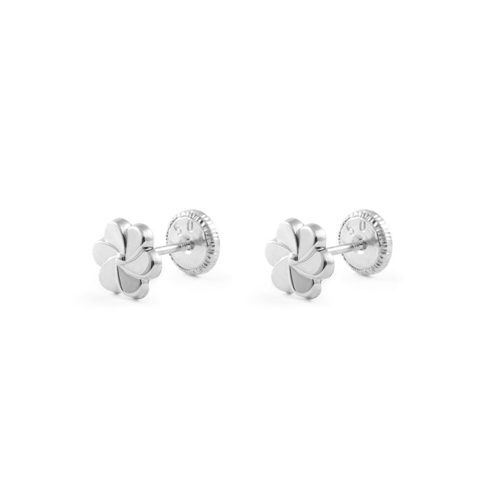 Pendientes Niña Oro blanco Flor petalos lisa (9kts)