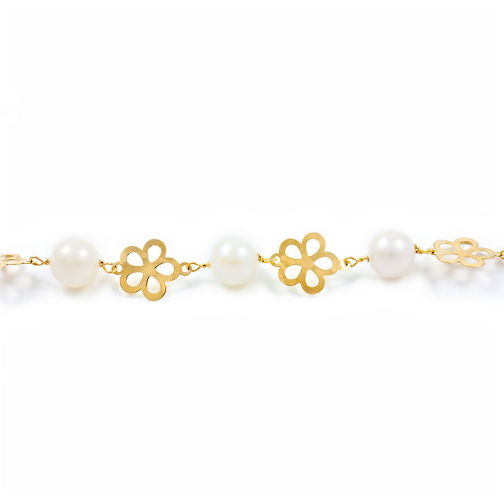 Pulsera Niña oro flor 5 petalos con perlas