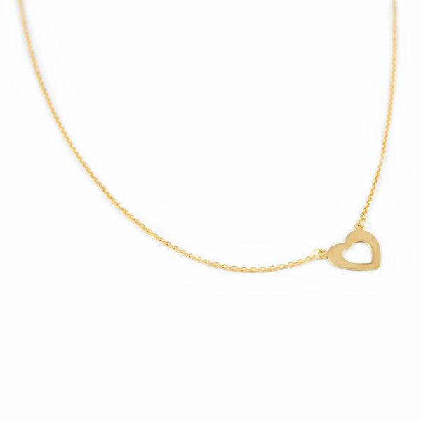 Damen Halskette 18K Gelbgold glänzendem Herzanhänger 45 cm