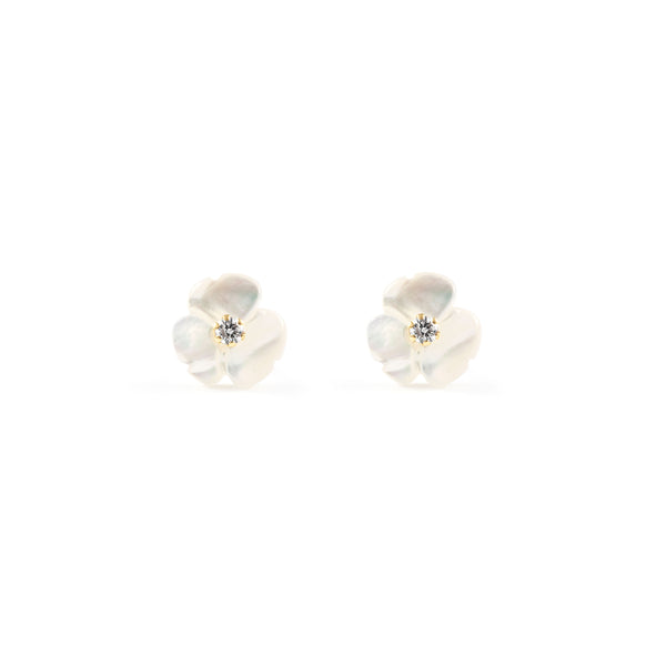 Damen & Kinder Perlmutt Blume Zirkon Ohrringe Gelbgold 9K