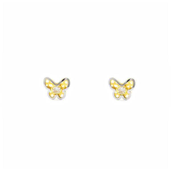 Schmetterling Zirkon Kinder Baby Mädchen matt und glänzend Ohrringe 18K two color Gold