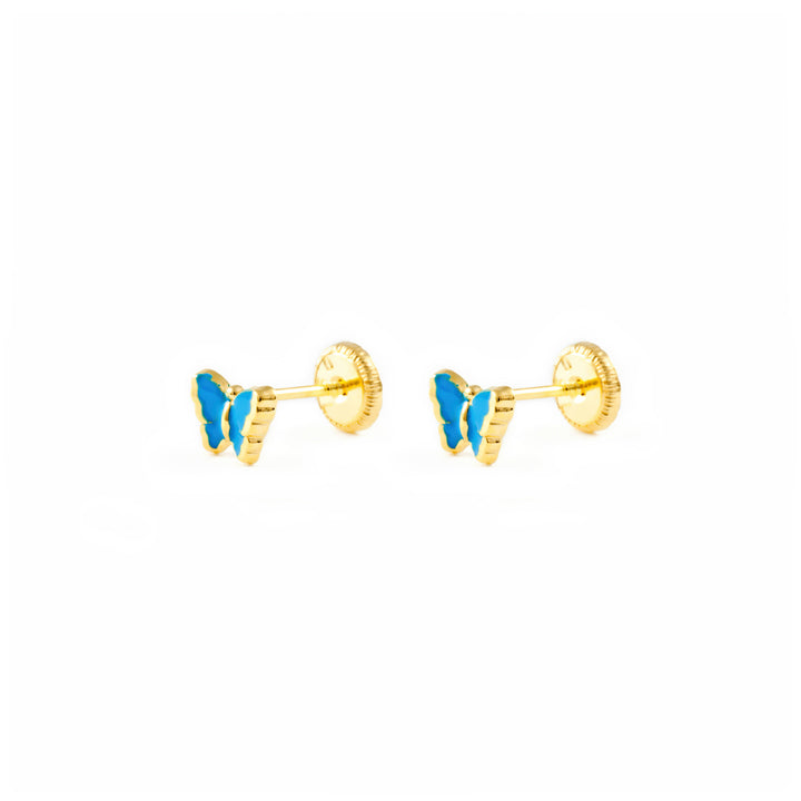 Pendientes Bebe o Niña Oro Mariposa Esmaltada Azul Intenso